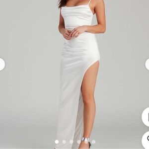 White Satin formal Dress